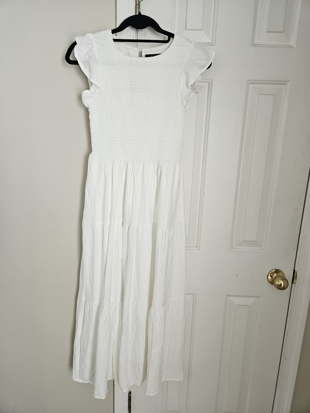 Women's White Ruffle Sleeve Maxi Dress